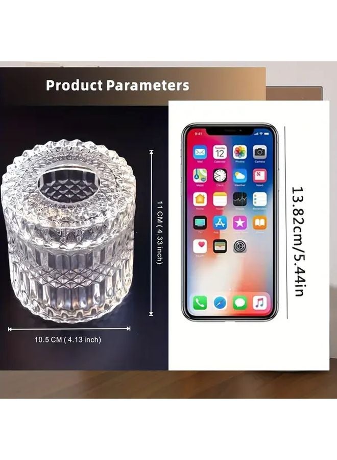 حامل علبة المناديل الزجاجي الكريستالي بتصميم الماسي مستدير للتخزين قطعة واحدة تحفة فاخرة - Image 5